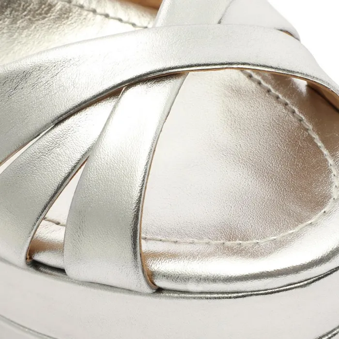 Sandals Keefa High Metallic Leather Sandal Silver Schutz Shoes Platforms