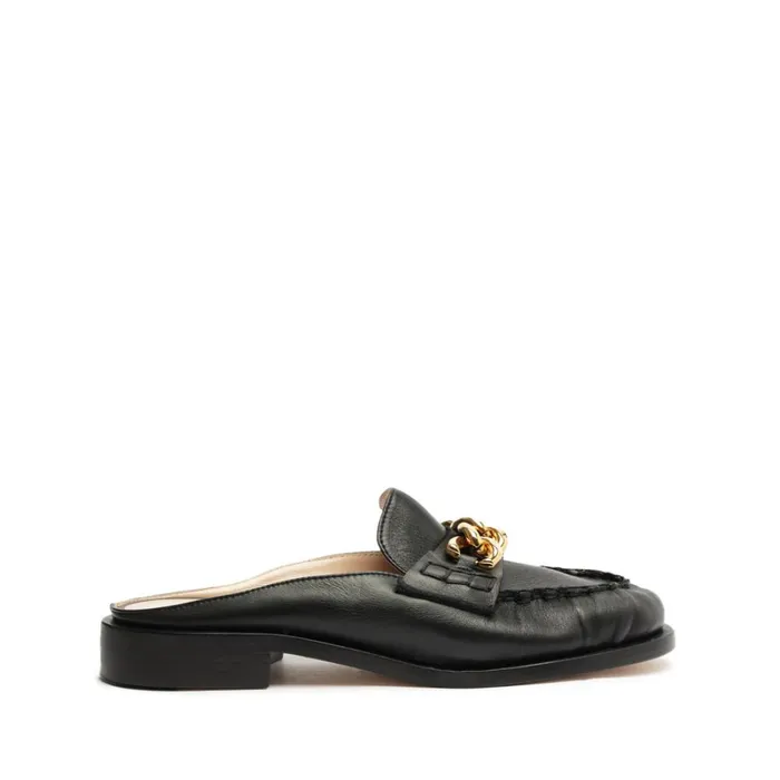 Sandals Luca Chain Leather Flat Black Schutz Shoes Mule
