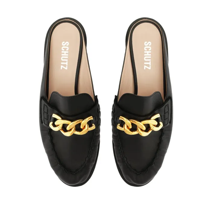 Sandals Luca Chain Leather Flat Black Schutz Shoes Mule
