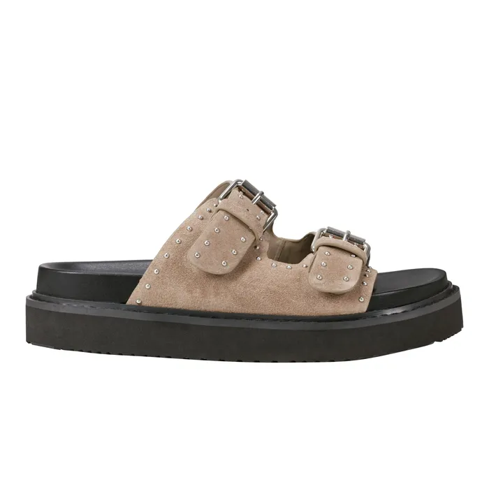 Sandals Marc Fisher Women Agusta Studded Slide Sandal Taupe Suede
