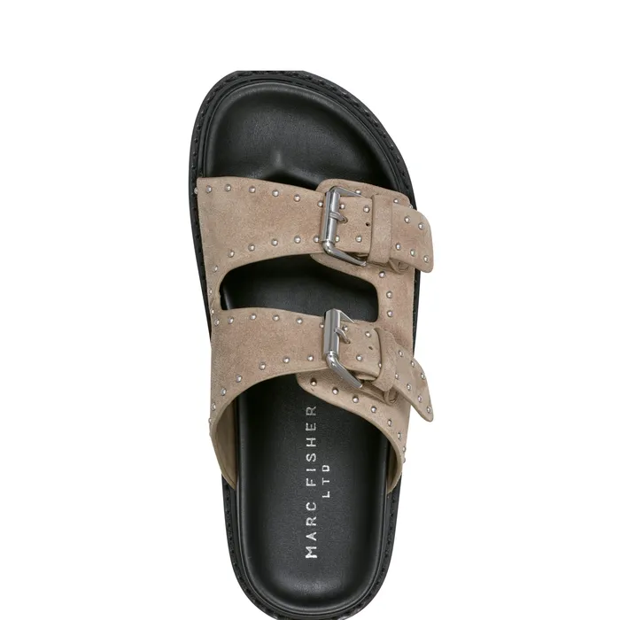 Sandals Marc Fisher Women Agusta Studded Slide Sandal Taupe Suede
