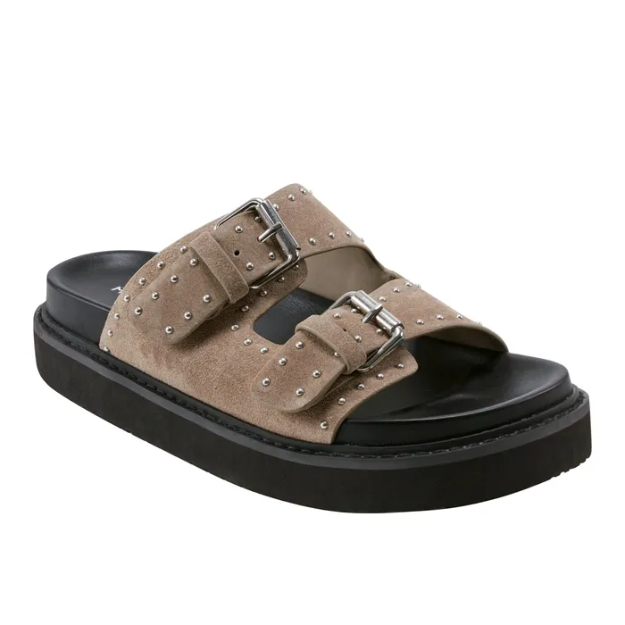 Sandals Marc Fisher Women Agusta Studded Slide Sandal Taupe Suede