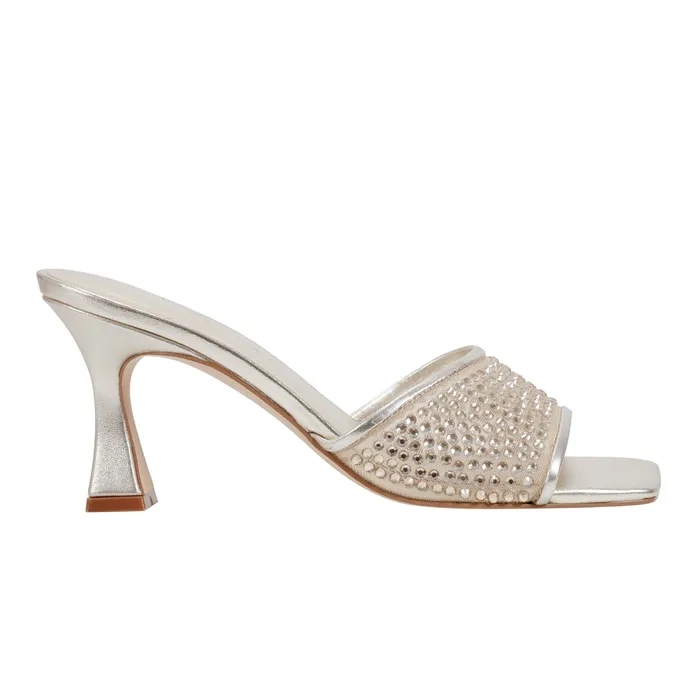 Sandals Women Delaney Studded Slide Sandal Platino Leather Marc Fisher