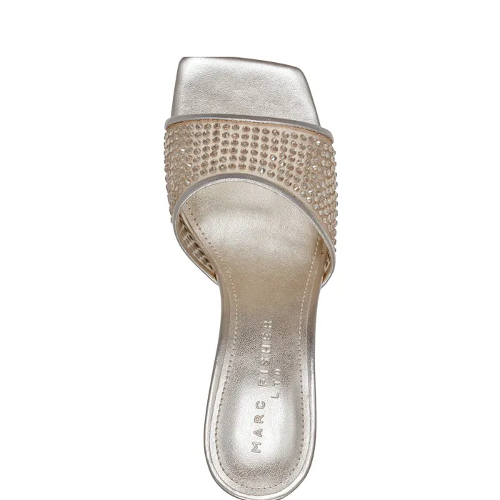Sandals Women Delaney Studded Slide Sandal Platino Leather Marc Fisher