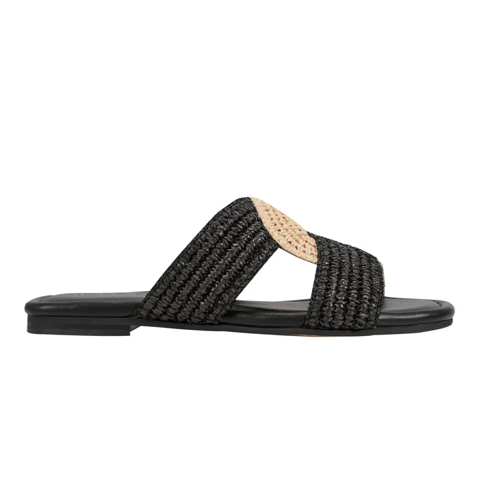 Sandals Women Marc Fisher Navie Flat Sandal Black Raffia