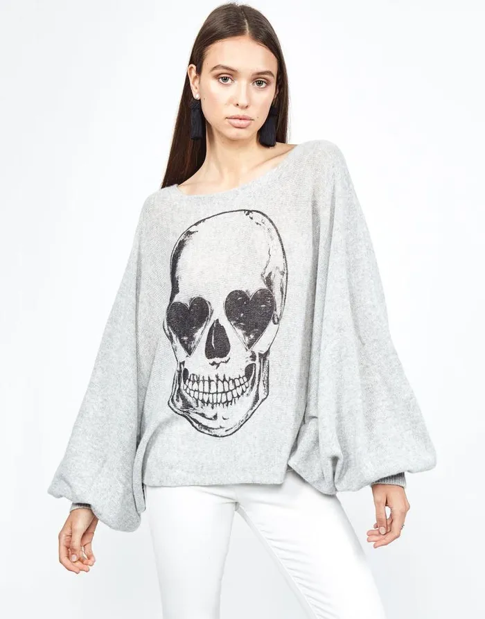 Sash Heart Eye Skull Heather Grey Women Lauren Moshi Sweaters and Knits
