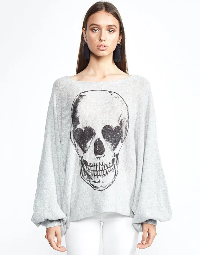 Sash Heart Eye Skull Heather Grey Women Lauren Moshi Sweaters and Knits