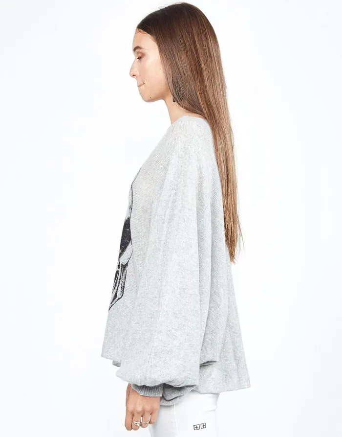 Sash Heart Eye Skull Heather Grey Women Lauren Moshi Sweaters and Knits