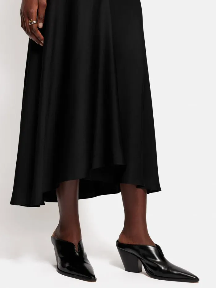 Satin Bias Asymmetric Skirt Black Women Jigsaw Skirts
