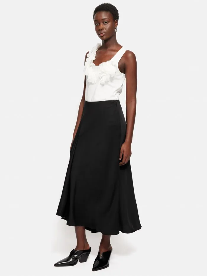 Satin Bias Asymmetric Skirt Black Women Jigsaw Skirts