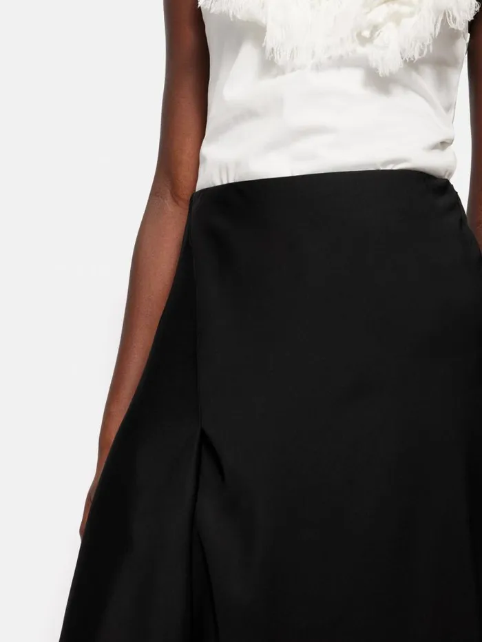 Satin Bias Asymmetric Skirt Black Women Jigsaw Skirts