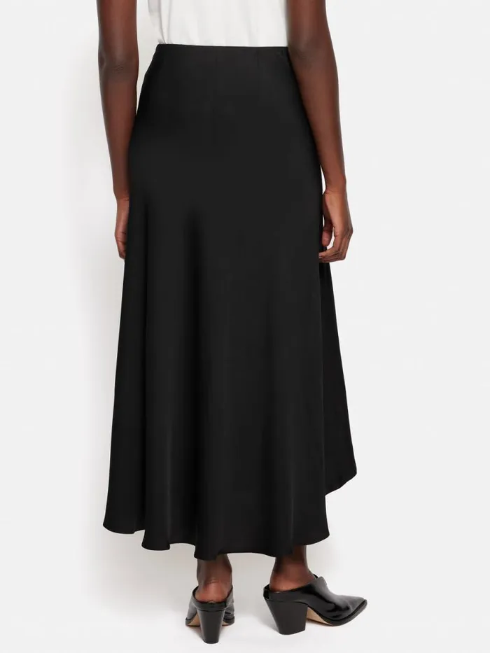 Satin Bias Asymmetric Skirt Black Women Jigsaw Skirts