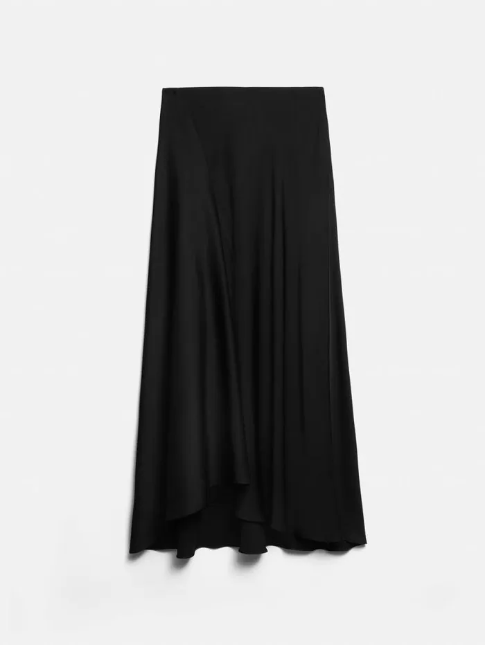Satin Bias Asymmetric Skirt Black Women Jigsaw Skirts