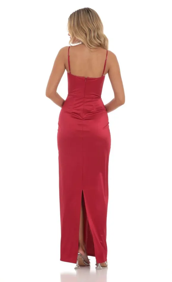 Satin Bodycon Maxi Dress Red Women LUCY IN THE SKY Maxi Dresses Satin Bodycon Maxi Dress Red Women LUCY IN THE SKY Maxi Dresses