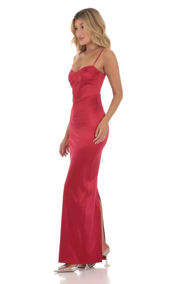 Satin Bodycon Maxi Dress Red Women LUCY IN THE SKY Maxi Dresses Satin Bodycon Maxi Dress Red Women LUCY IN THE SKY Maxi Dresses