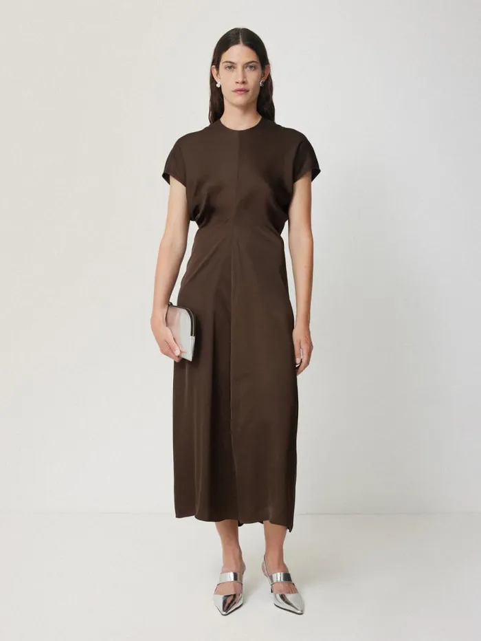 Satin Crepe Midi Dress Brown Women Jigsaw Dresses and Jumpsuits