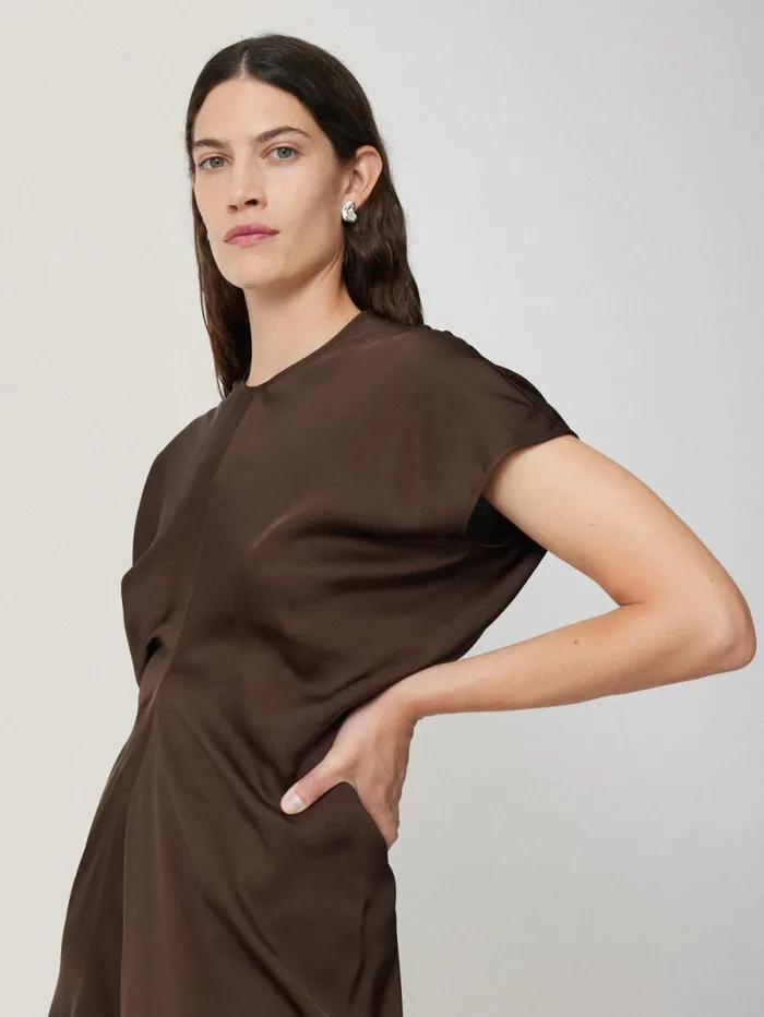 Satin Crepe Midi Dress Brown Women Jigsaw Dresses and Jumpsuits