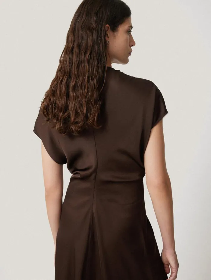 Satin Crepe Midi Dress Brown Women Jigsaw Dresses and Jumpsuits