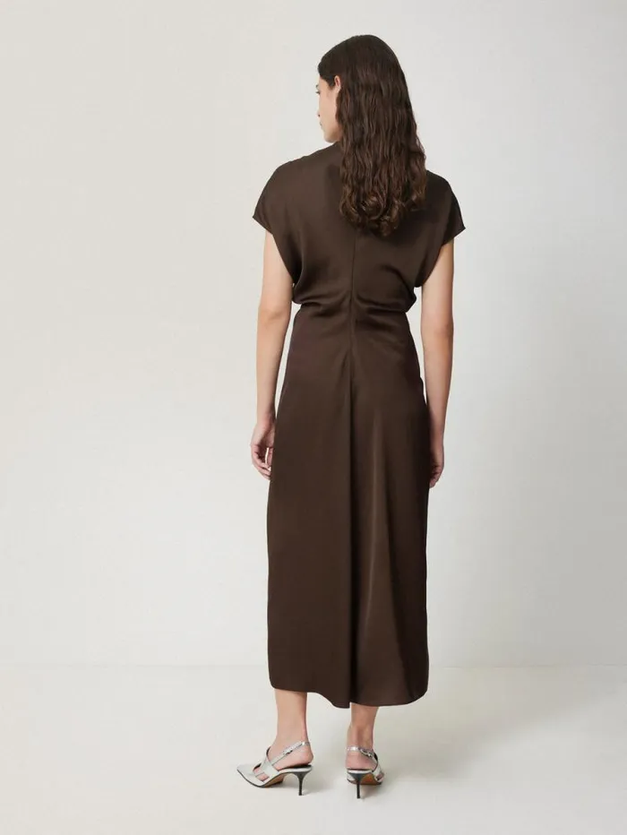 Satin Crepe Midi Dress Brown Women Jigsaw Dresses and Jumpsuits