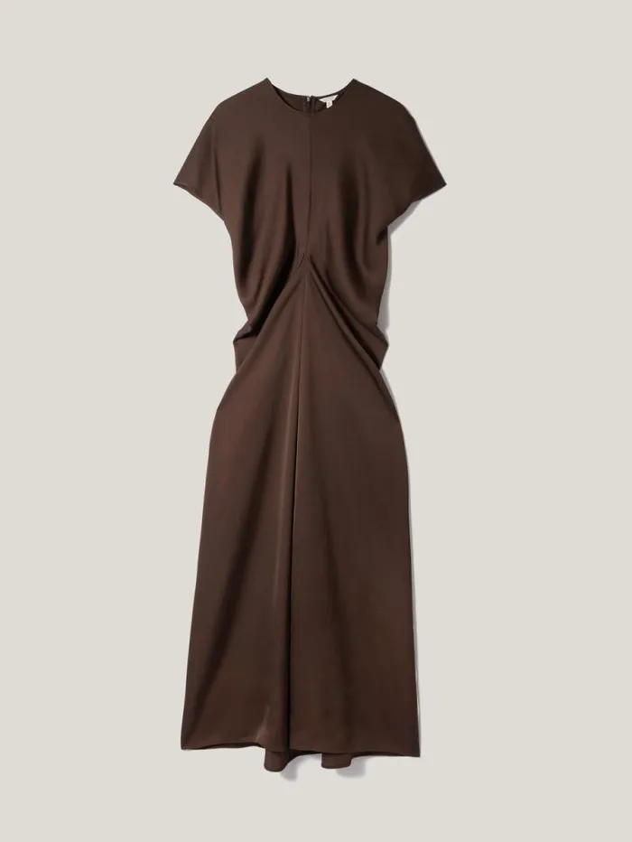 Satin Crepe Midi Dress Brown Women Jigsaw Dresses and Jumpsuits