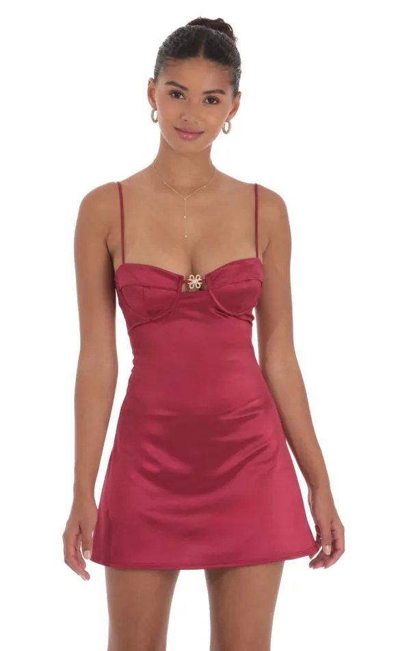 Satin Front Hook Dress Maroon Women LUCY IN THE SKY Mini Dresses