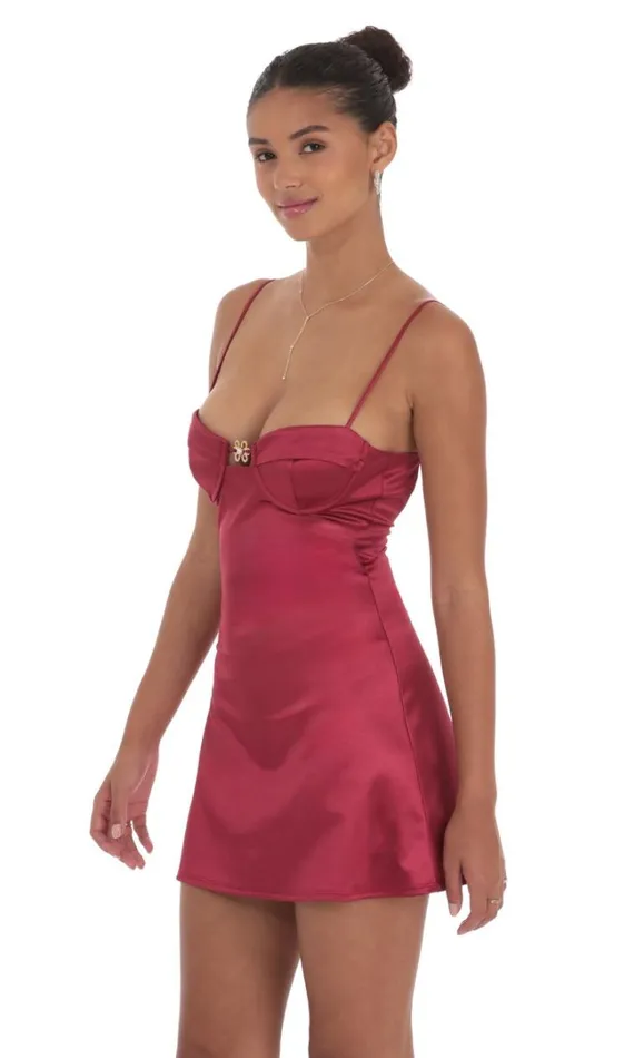 Satin Front Hook Dress Maroon Women LUCY IN THE SKY Mini Dresses Satin Front Hook Dress Maroon Women LUCY IN THE SKY Mini Dresses