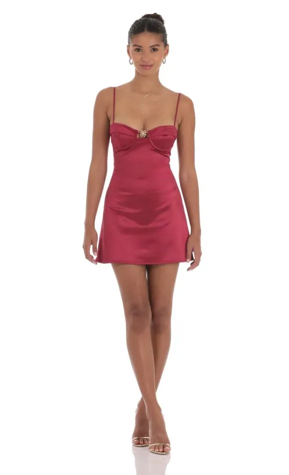 Satin Front Hook Dress Maroon Women LUCY IN THE SKY Mini Dresses Satin Front Hook Dress Maroon Women LUCY IN THE SKY Mini Dresses
