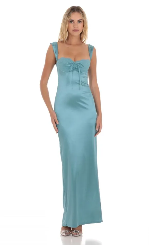 Satin Lace Maxi Dress Blue Women LUCY IN THE SKY Maxi Dresses