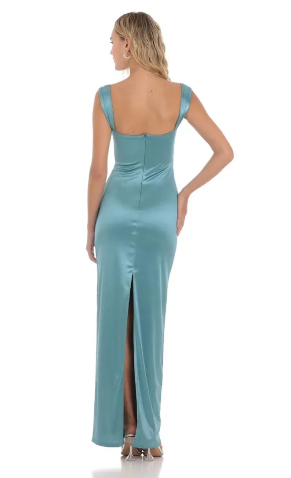 Satin Lace Maxi Dress Blue Women LUCY IN THE SKY Maxi Dresses Satin Lace Maxi Dress Blue Women LUCY IN THE SKY Maxi Dresses