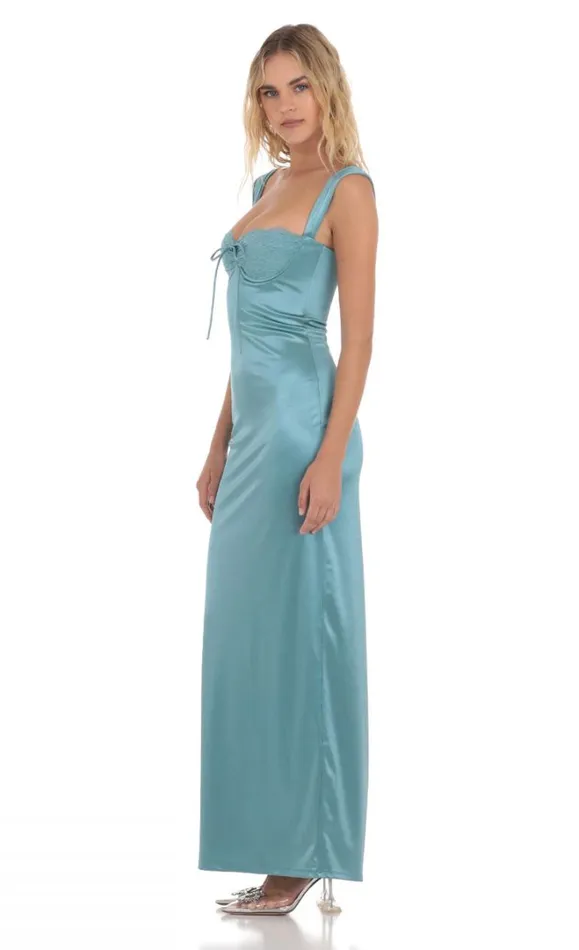 Satin Lace Maxi Dress Blue Women LUCY IN THE SKY Maxi Dresses Satin Lace Maxi Dress Blue Women LUCY IN THE SKY Maxi Dresses