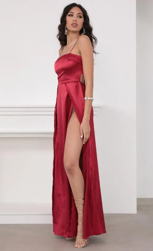 Satin Maxi Dress Red Women LUCY IN THE SKY Maxi Dresses Satin Maxi Dress Red Women LUCY IN THE SKY Maxi Dresses