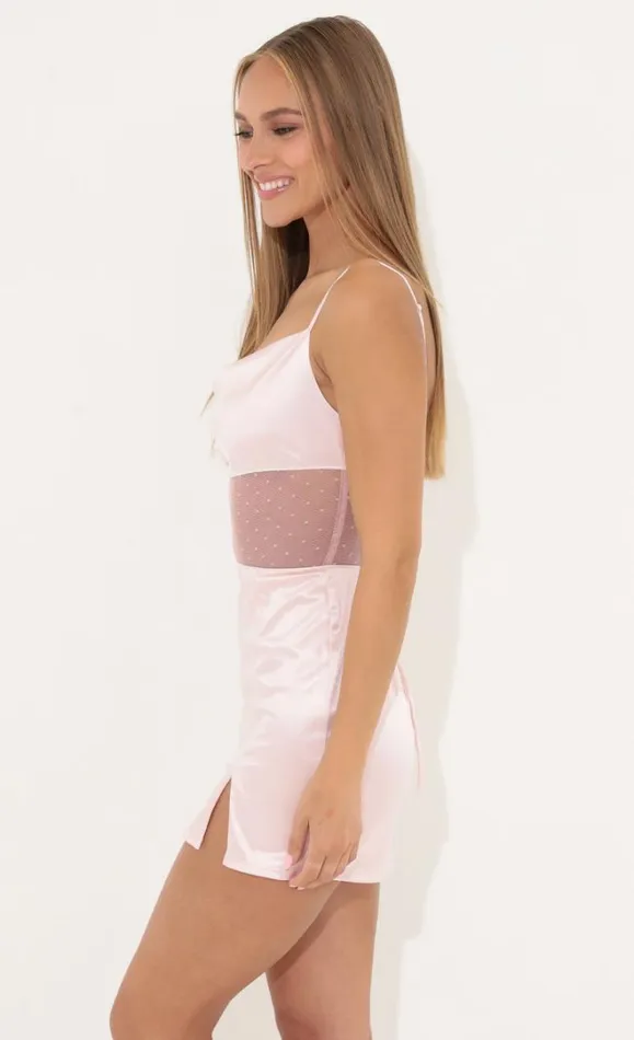 Satin Mesh Cutout Dress Pink Women LUCY IN THE SKY Mini Dresses