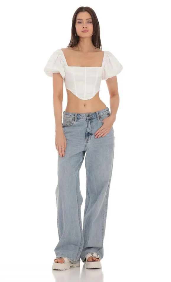 Satin Puff Sleeve Corset Top White Women LUCY IN THE SKY Tops Satin Puff Sleeve Corset Top White Women LUCY IN THE SKY Tops