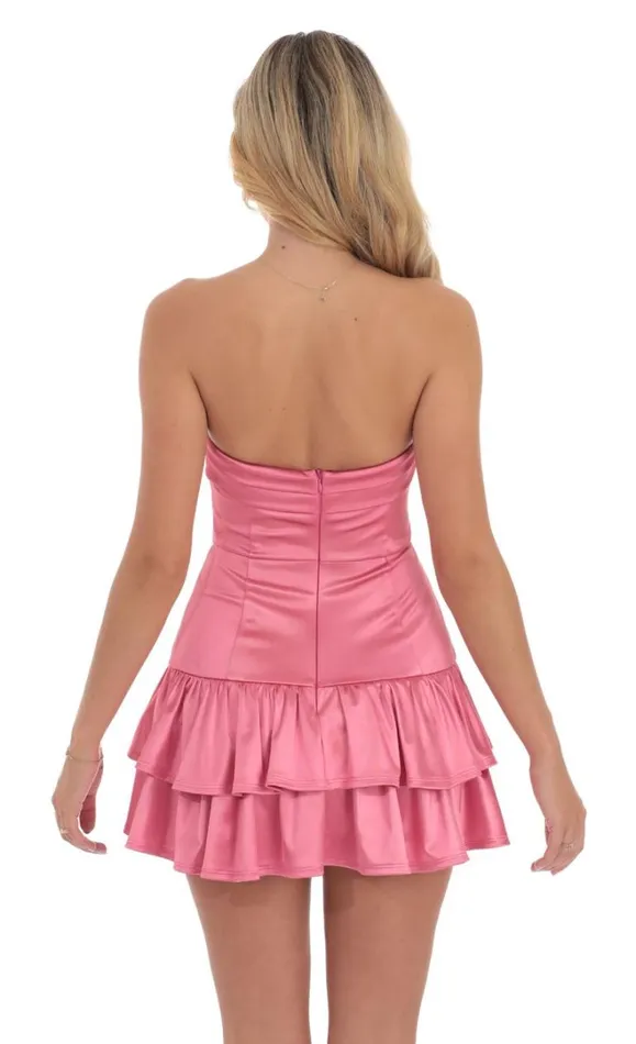 Satin Strapless Ruffle Dress Pink Women LUCY IN THE SKY Mini Dresses Satin Strapless Ruffle Dress Pink Women LUCY IN THE SKY Mini Dresses