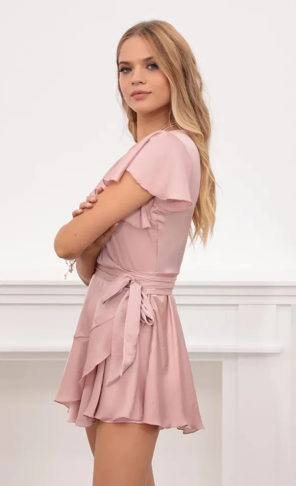 Satin Wrap Dress Blush Women LUCY IN THE SKY Mini Dresses Satin Wrap Dress Blush Women LUCY IN THE SKY Mini Dresses