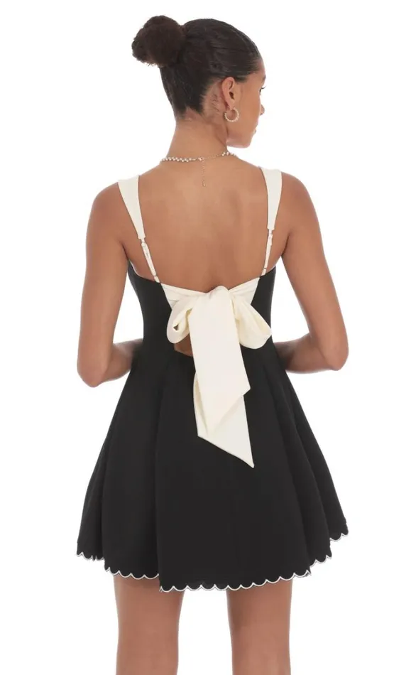 Scallop Hem Fit And Flare Dress Black Women LUCY IN THE SKY Mini Dresses