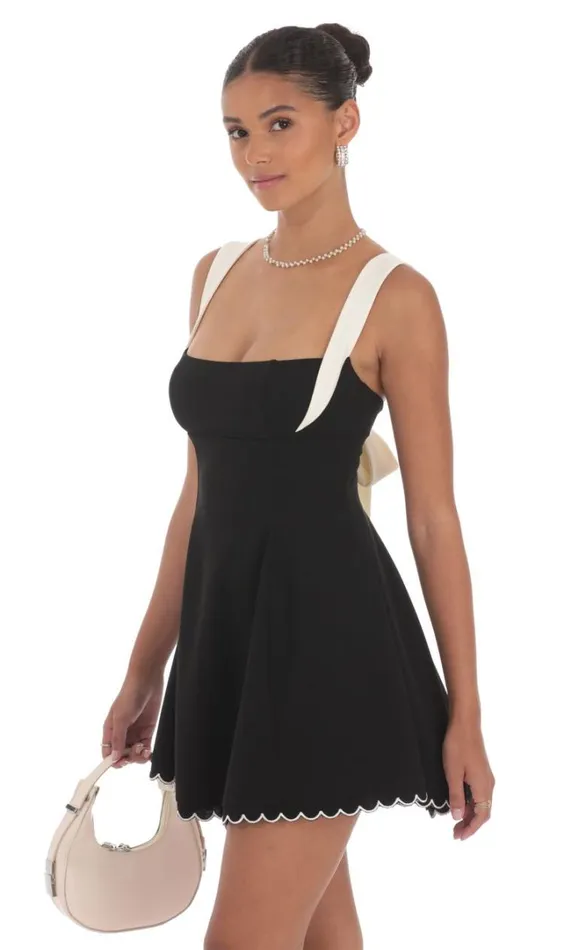 Scallop Hem Fit And Flare Dress Black Women LUCY IN THE SKY Mini Dresses Scallop Hem Fit And Flare Dress Black Women LUCY IN THE SKY Mini Dresses
