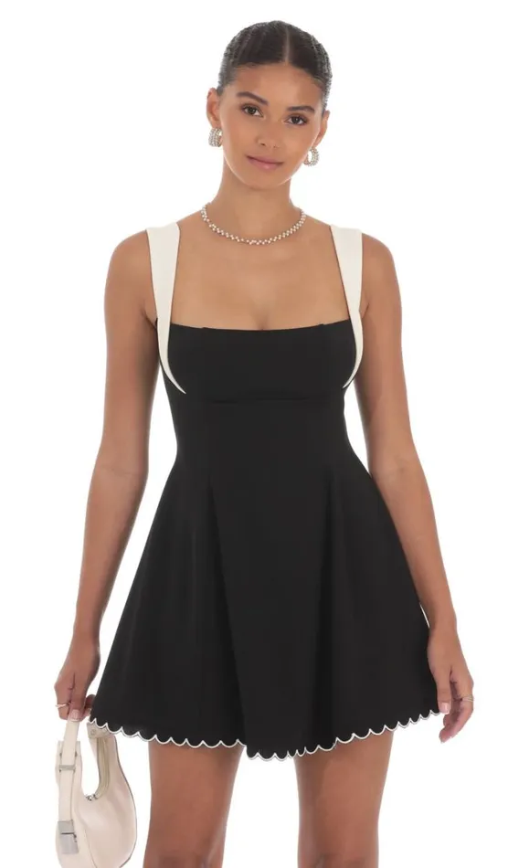 Scallop Hem Fit And Flare Dress Black Women LUCY IN THE SKY Mini Dresses Scallop Hem Fit And Flare Dress Black Women LUCY IN THE SKY Mini Dresses