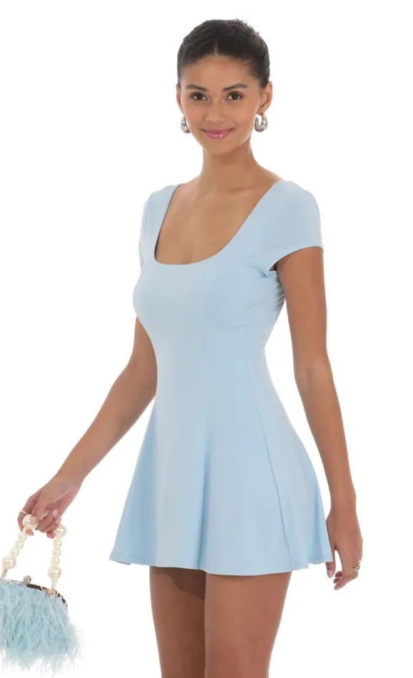 Scoop Neck Short Sleeve Dress Blue Women LUCY IN THE SKY Mini Dresses Scoop Neck Short Sleeve Dress Blue Women LUCY IN THE SKY Mini Dresses
