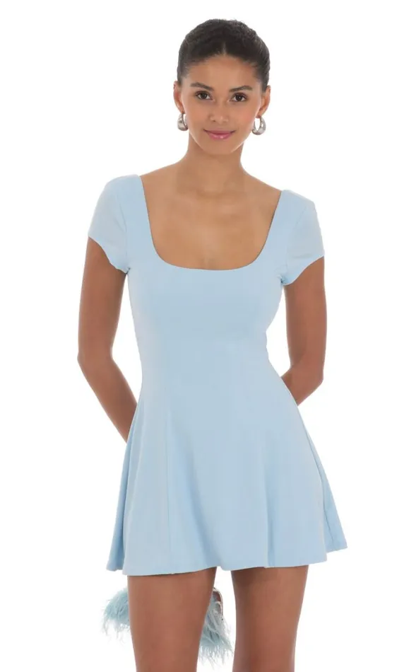 Scoop Neck Short Sleeve Dress Blue Women LUCY IN THE SKY Mini Dresses Scoop Neck Short Sleeve Dress Blue Women LUCY IN THE SKY Mini Dresses