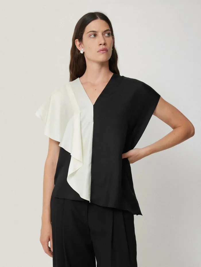 Sculptural Silk Twill Top Monochrome Women Jigsaw Shirts and Tops