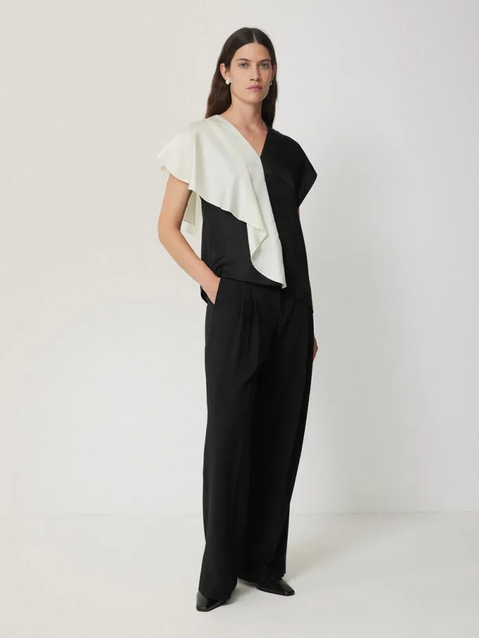 Sculptural Silk Twill Top Monochrome Women Jigsaw Shirts and Tops