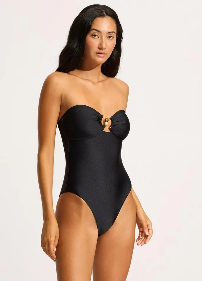 Seafolly Bandeau Women Palermo Ring Front Bandeau One Piece 8211 Black