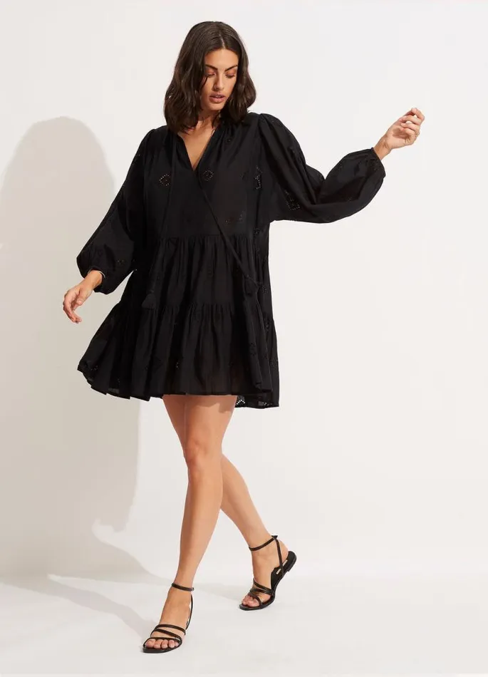 Seafolly Beach Dresses Women Embroidery Tiered Dress 8211 Black