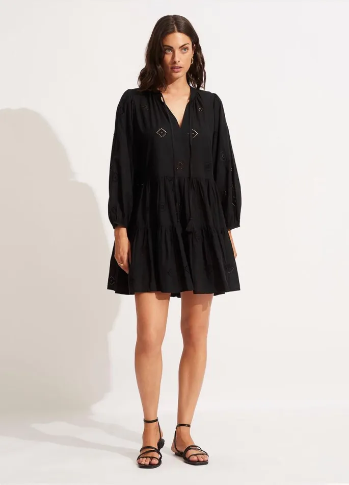 Seafolly Beach Dresses Women Embroidery Tiered Dress 8211 Black