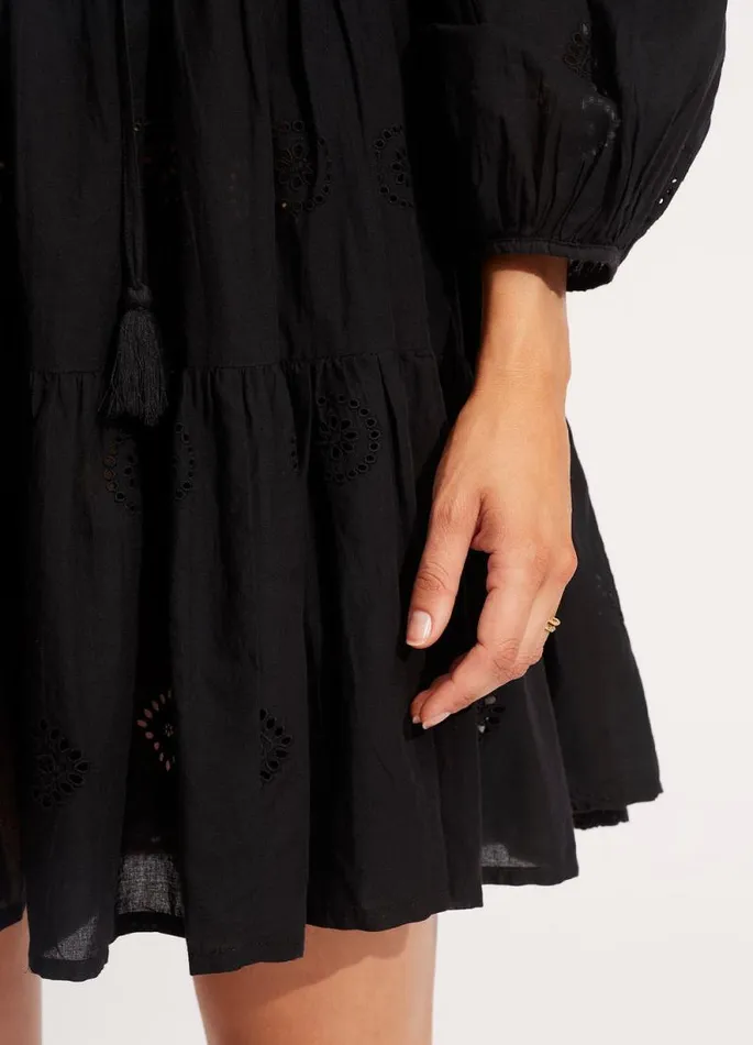 Seafolly Beach Dresses Women Embroidery Tiered Dress 8211 Black