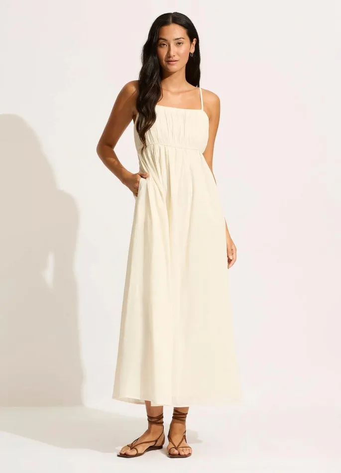 Seafolly Beach Dresses Women Piped Maxi Dress 8211 Ecru