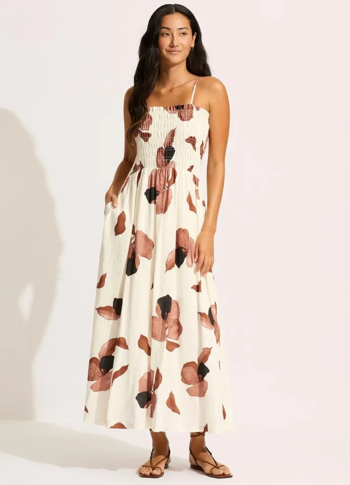 Seafolly Beach Dresses Women Secret Garden Shirred Maxi Dress 8211 Black