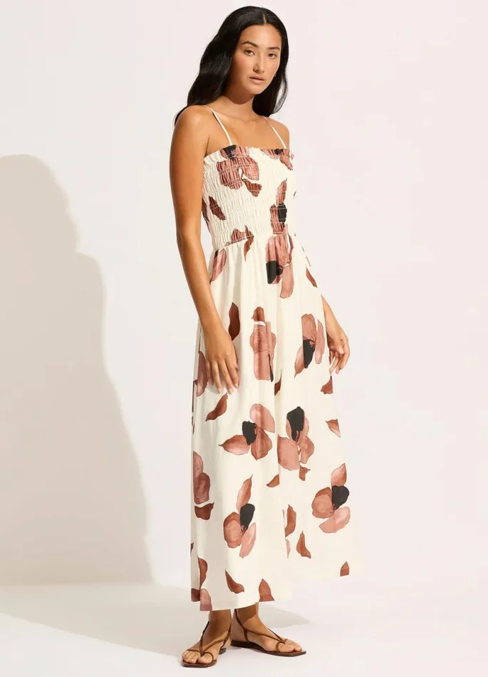 Seafolly Beach Dresses Women Secret Garden Shirred Maxi Dress 8211 Black