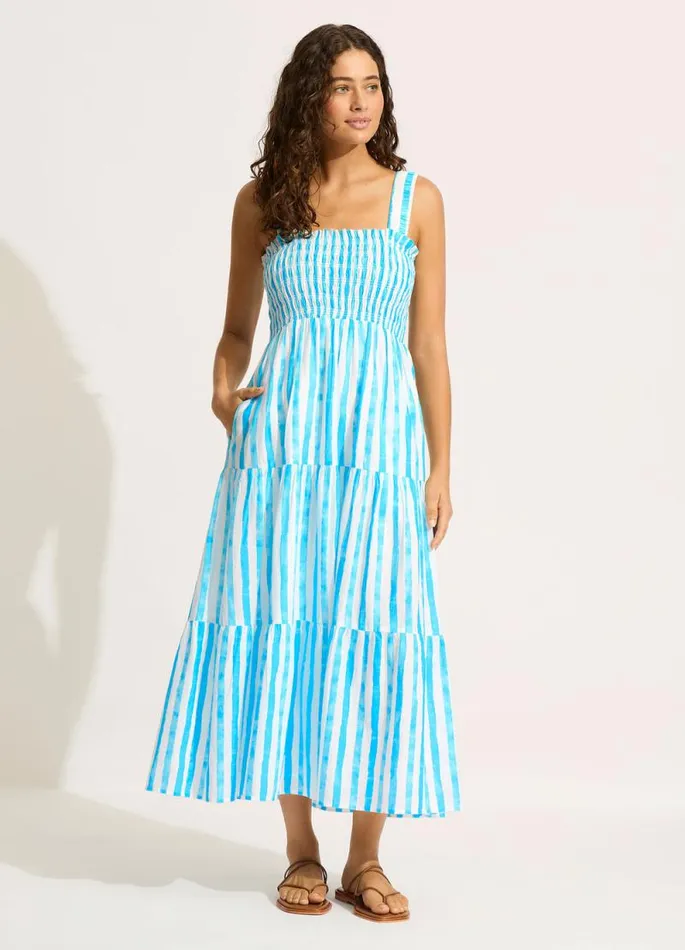 Seafolly Beach Dresses Women Shirred Midi Dress 8211 Turquoise